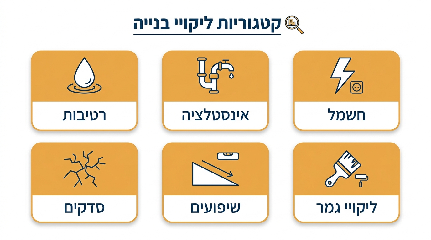 טבלת השוואה של סוגי ליקויים נפוצים בדירות יד שנייה עם תדירות ועלויות תיקון
