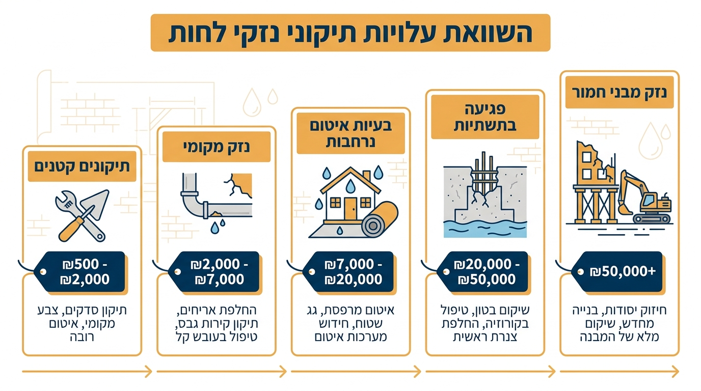 עלויות התעלמות מרטיבות - השוואת מחירי תיקון לפי סוג נזק