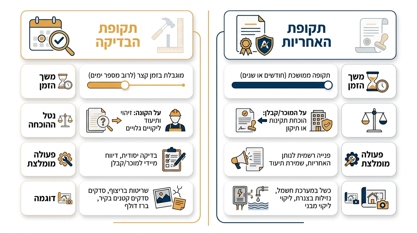 תקופת בדק מול תקופת אחריות על ליקויי בנייה