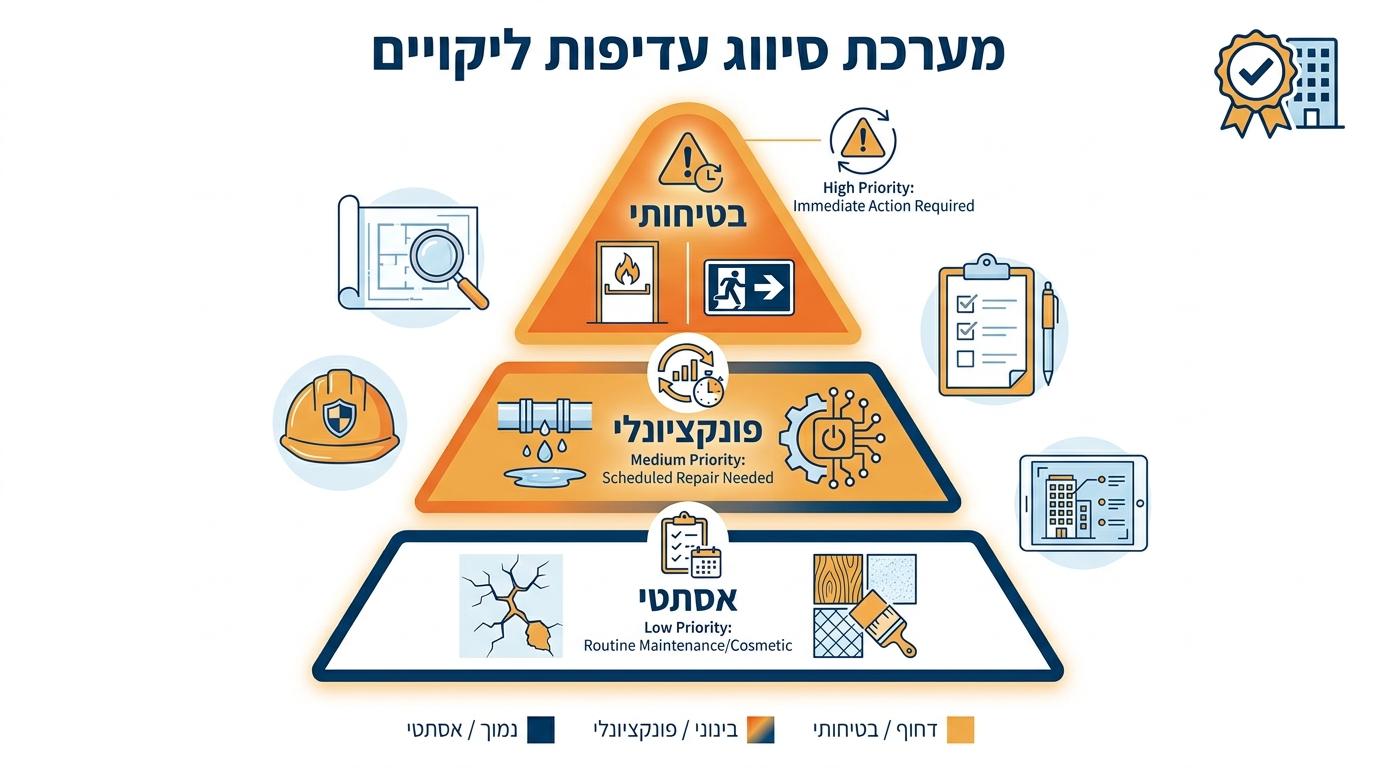 תיעדוף ליקויים בבדיקת רכוש משותף - בטיחותי, פונקציונלי ואסתטי