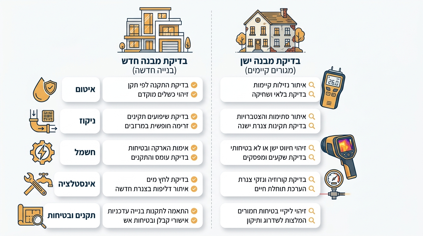 השוואה בין בדיקת דירה חדשה מקבלן לבדיקת דירה יד שנייה