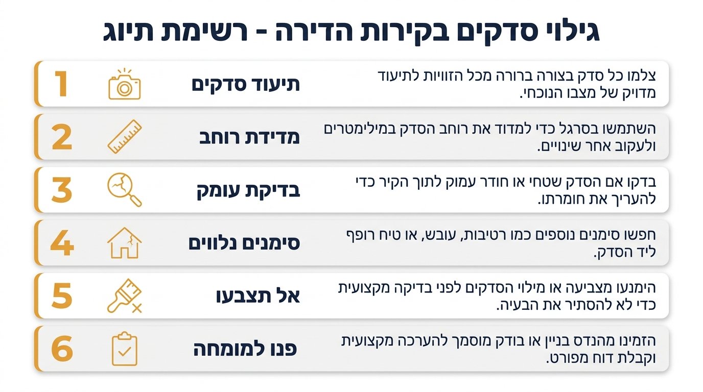 צ'ק-ליסט שלבי פעולה לאחר גילוי סדקים בדירה